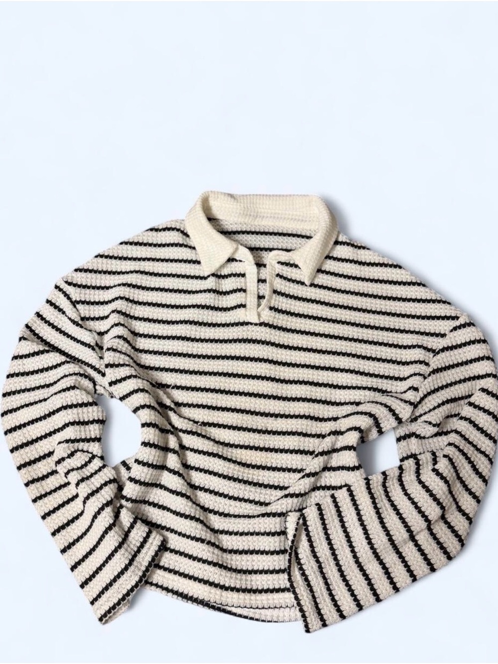 Striped Collared Knit Sweater - White & Black